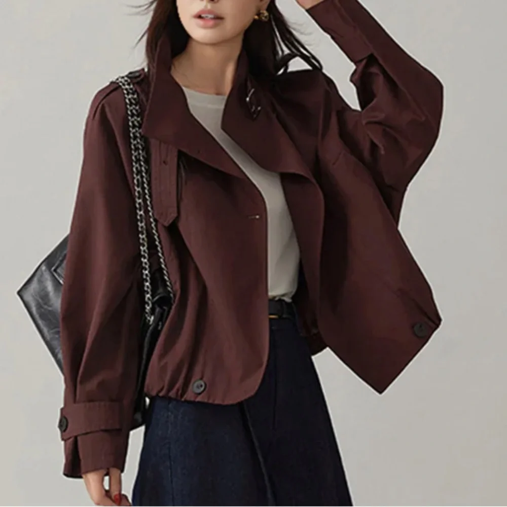 Commense Vintage Loose Trench Coat In Burgundy Size L NWT - Picture 4 of 14